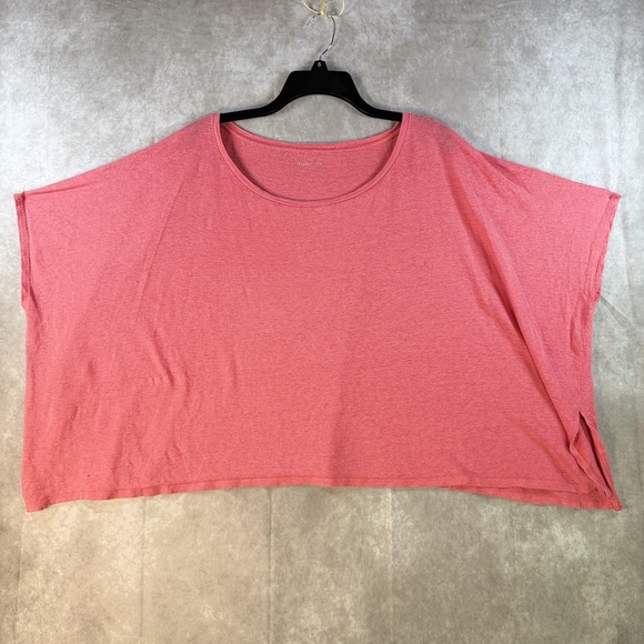 Eileen Fisher Tops - Eileen Fisher Shirt Women Coral Pink 100% Linen Cropped Boxy Short Sleeve Breezy